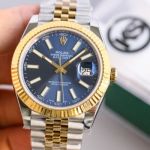 Rolex Datejust Replica with Two-tone 8215 Movement 316L Steel 41*10.8mm Men Blue/Grey Dial Watch